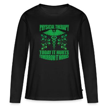 Cadeau santé Physiothérapie Physio médecine - T-shirt manches longues Premium bio Femme - noir - Devant - Julia (174cm)
