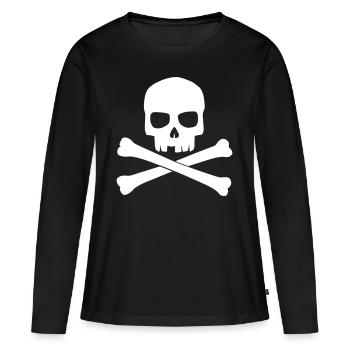 Crâne blanc avec os croisés. Le crâne - T-shirt manches longues Premium bio Femme - noir - Devant - Julia (174cm)