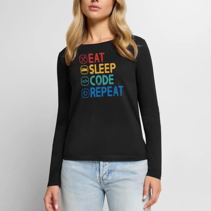 Répéter le code Eat Sleep T-shirt manches longues Premium bio Femme