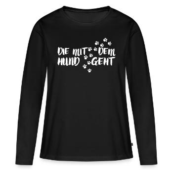 DIE MIT DEM HUND GEHT - HUNDELIEBE - HUNDEFREUND - Frauen Premium Bio Langarmshirt - Schwarz - Vorne - Julia (174cm)
