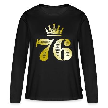 76 Numéro Couronne Or - T-shirt manches longues Premium bio Femme - noir - Devant - Julia (174cm)