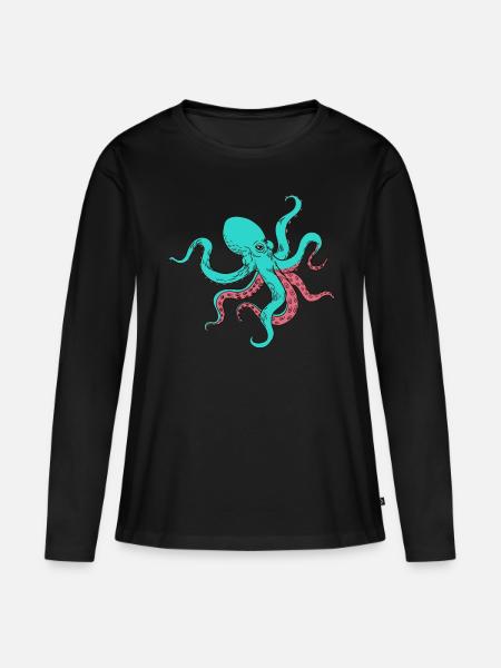 Cute Octo - Frauen Premium Bio Langarmshirt - Schwarz