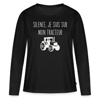 Silence, je suis sur mon tracteur - T-shirt manches longues Premium bio Femme - noir - Devant - Julia (174cm)