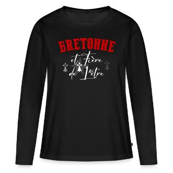 Humour Femme Bretagne Bretonne et Fière de l'Être - T-shirt manches longues Premium bio Femme - noir - Devant - Julia (174cm)