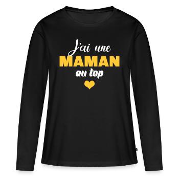 J'ai une maman au top - T-shirt manches longues Premium bio Femme - noir - Devant - Julia (174cm)
