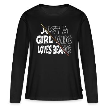 boucle d’oreille homme père barbe humour lunettes de soleil heureux - T-shirt manches longues Premium bio Femme - noir - Devant - Julia (174cm)