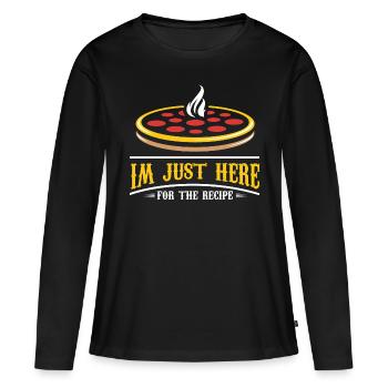 Je suis juste ici pour la recette Design pour une pizza - T-shirt manches longues Premium bio Femme - noir - Devant - Julia (174cm)