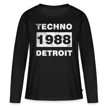 MUSIQUE TECHNO BLANC - T-shirt manches longues Premium bio Femme - noir - Devant - Julia (174cm)