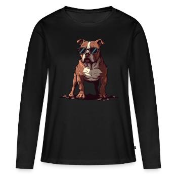 Pitbull Wearing Sunglasses - Women's Premium Organic Long Sleeve Shirt - black - Front - Julia (174cm)