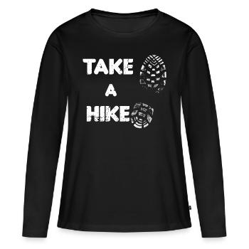 Faire une randonnée - Randonnée - Plein air - Montagne - T-shirt manches longues Premium bio Femme - noir - Devant - Julia (174cm)