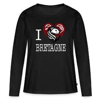 Ich liebe Bretagne Hermine Maline Light - Frauen Premium Bio Langarmshirt - Schwarz - Vorne - Julia (174cm)
