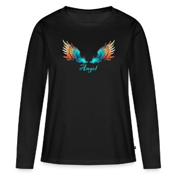 ailes d’ange, ange, ailes d’ange, ailes, coloré - T-shirt manches longues Premium bio Femme - noir - Devant - Julia (174cm)