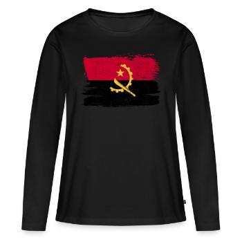 Angola Bandiera drapeau paix Vintage - T-shirt manches longues Premium bio Femme - noir - Devant - Julia (174cm)