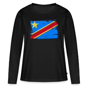 Drapeau de la République démocratique du Congo - T-shirt manches longues Premium bio Femme - noir - Devant - Julia (174cm)