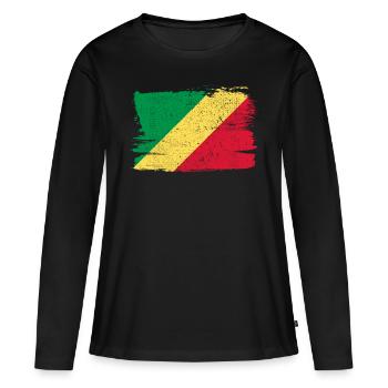 République du Congo Drapeau Drapeau Paix Vintage - T-shirt manches longues Premium bio Femme - noir - Devant - Julia (174cm)