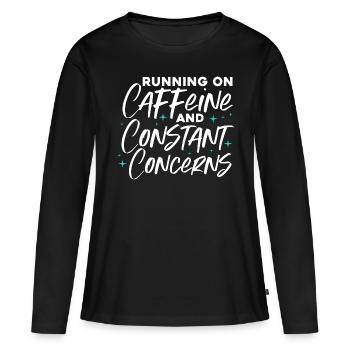 fonctionnant à la caféine et aux préoccupations constantes Design - T-shirt manches longues Premium bio Femme - noir - Devant - Julia (174cm)
