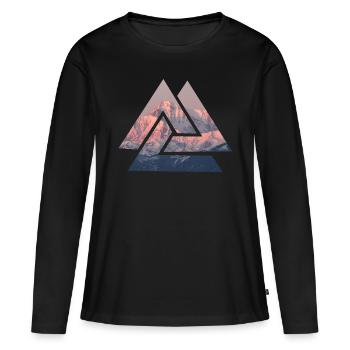 Geometric Alpine Motif Sunrise Mountains - Women's Premium Organic Long Sleeve Shirt - black - Front - Julia (174cm)