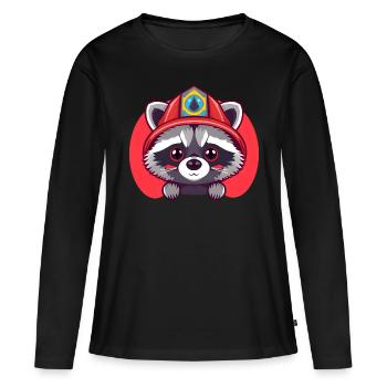 Un courageux pompier raton laveur prêt à l’action - T-shirt manches longues Premium bio Femme - noir - Devant - Julia (174cm)