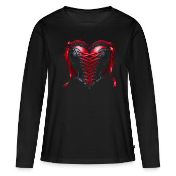 Corset coeur - Gothique Saint-Valentin - T-shirt manches longues Premium bio Femme - noir - Devant - Julia (174cm)