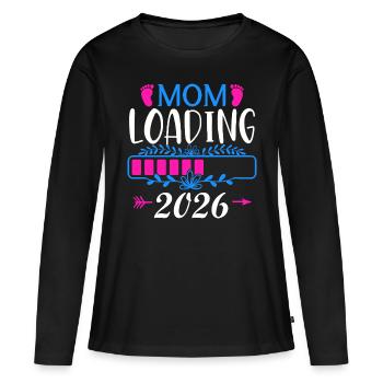 Mom Loading Annonce de grossesse 2026 - T-shirt manches longues Premium bio Femme - noir - Devant - Julia (174cm)