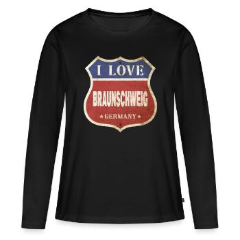 Braunschweig Allemagne Ville J’aime Vintage - T-shirt manches longues Premium bio Femme - noir - Devant - Julia (174cm)