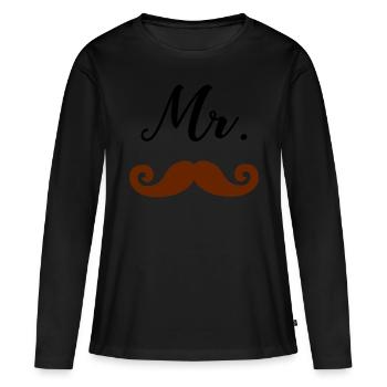 M. Moustache - T-shirt manches longues Premium bio Femme - noir - Devant - Julia (174cm)