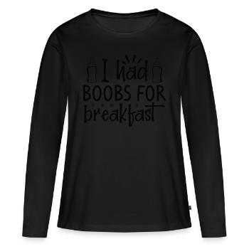J’ai eu des seins pour le petit déjeuner - T-shirt manches longues Premium bio Femme - noir - Devant - Julia (174cm)