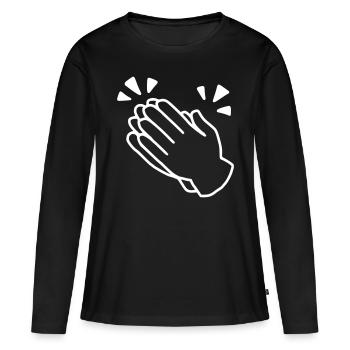 Emoji Applaudissements Sketch Blanc - T-shirt manches longues Premium bio Femme - noir - Devant - Julia (174cm)