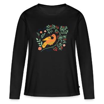 Oiseau d’art populaire Vogel - T-shirt manches longues Premium bio Femme - noir - Devant - Julia (174cm)