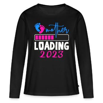 Mama loading 2023, werdende Mutter 2023 - Frauen Premium Bio Langarmshirt - Schwarz - Vorne - Julia (174cm)