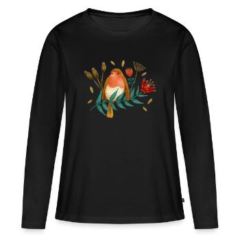 Vogel Roodborst Robin Bird - Frauen Premium Bio Langarmshirt - Schwarz - Vorne - Julia (174cm)