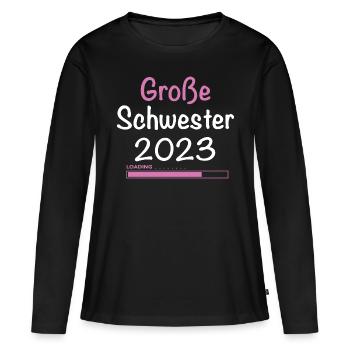 Große Schwester 23 - Frauen Premium Bio Langarmshirt - Schwarz - Vorne - Julia (174cm)