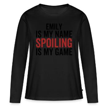 Emily est mon nom Spoiler est mon jeu - T-shirt manches longues Premium bio Femme - noir - Devant - Julia (174cm)