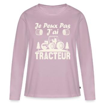 Je peux pas j ai tracteur - T-shirt manches longues Premium bio Femme - rose poudré - Devant - Julia (174cm)