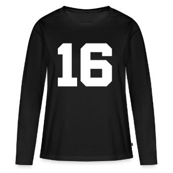 Numéro 16 - T-shirt manches longues Premium bio Femme - noir - Devant - Julia (174cm)