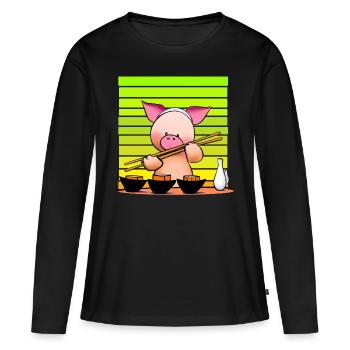 Pork tries sushi with chopsticks - Women's Premium Organic Long Sleeve Shirt - black - Front - Julia (174cm)