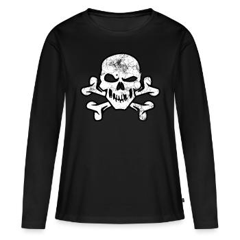 Crâne de pirate et os croisés - T-shirt manches longues Premium bio Femme - noir - Devant - Julia (174cm)
