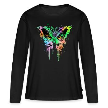 Hibou Papillon 1 - T-shirt manches longues Premium bio Femme - noir - Devant - Julia (174cm)
