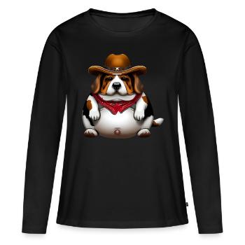 Gros Beagle Cowboy - T-shirt manches longues Premium bio Femme - noir - Devant - Julia (174cm)