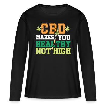LE CBD VOUS REND EN BONNE SANTÉ, PAS ÉLEVÉ - T-shirt manches longues Premium bio Femme - noir - Devant - Julia (174cm)