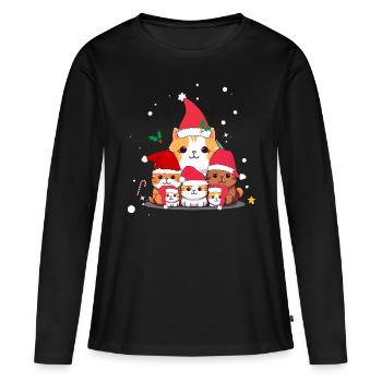 Lustige Weihnachtskatzen - Frauen Premium Bio Langarmshirt - Schwarz - Vorne - Julia (174cm)