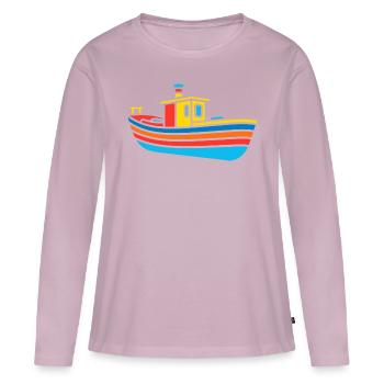 Bateau humour péniche - T-shirt manches longues Premium bio Femme - rose poudré - Devant - Julia (174cm)