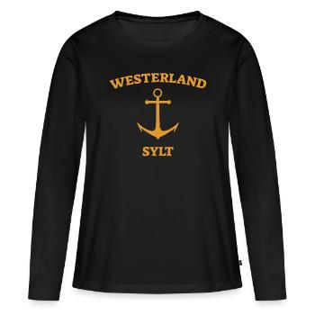 Westerland - Sylt - Mer du Nord - Ancre - Mouette - Île - T-shirt manches longues Premium bio Femme - noir - Devant - Julia (174cm)