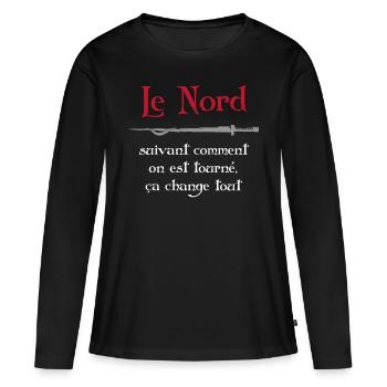 Le Nord suivant comment on est tourné... Perceval - T-shirt manches longues Premium bio Femme - noir - Devant - Julia (174cm)