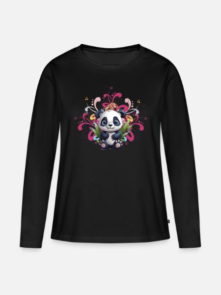 Little Panda - Frauen Premium Bio Langarmshirt - Schwarz