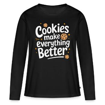 Cookies Cookie Keks Kekse Schokolade - Frauen Premium Bio Langarmshirt - Schwarz - Vorne - Julia (174cm)