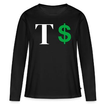 Lettre t dollar - T-shirt manches longues Premium bio Femme - noir - Devant - Julia (174cm)