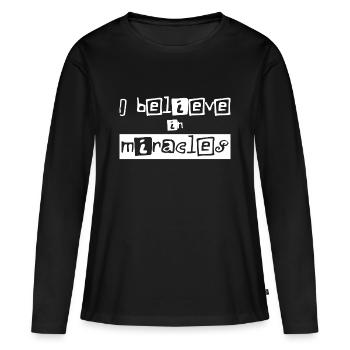 Christian Design Je crois aux miracles - T-shirt manches longues Premium bio Femme - noir - Devant - Julia (174cm)