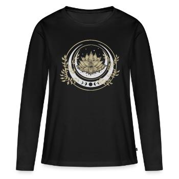 Mond Lotus Blume - Frauen Premium Bio Langarmshirt - Schwarz - Vorne - Julia (174cm)