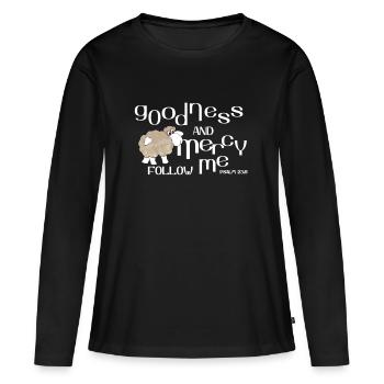 Christian Design Bonté et Miséricorde Suivez-Moi - T-shirt manches longues Premium bio Femme - noir - Devant - Julia (174cm)